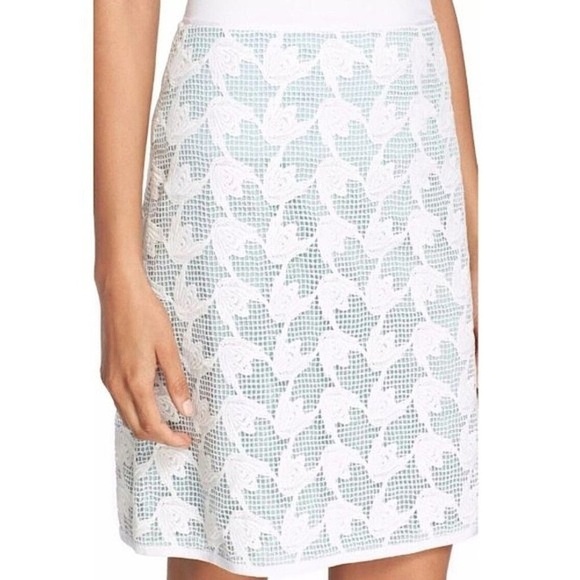 Tory Burch Pierce Embroidered Skirt | White + Mint Green Overlay Skirt Size 2 - Picture 2 of 9